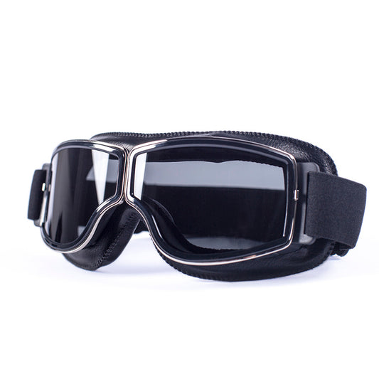 Demon Festival Black Frame Vintage Motorcycle Goggles Grey Lens