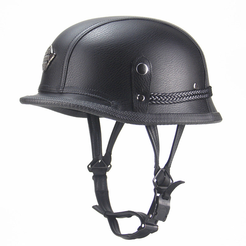 Black Vintage Leather Motorcycle Helmet