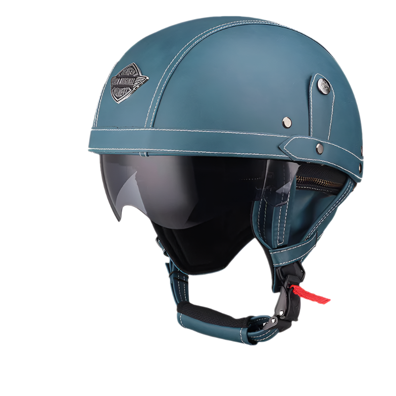 Retro Leather Motorcycle Half Helmet Blue