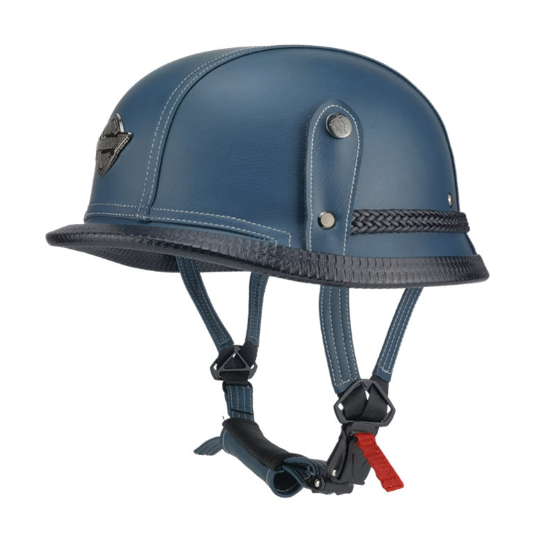 Blue Vintage Leather Motorcycle Helmet