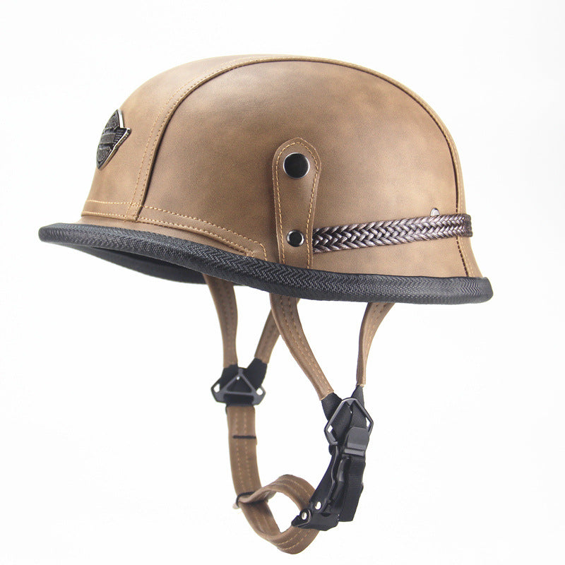 Brown Vintage Leather Motorcycle Helmet