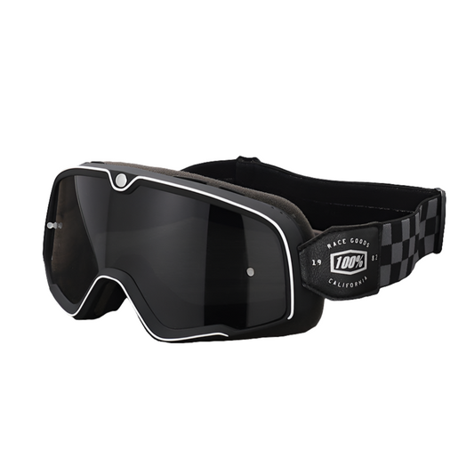 Checkered Strap Vintage Motorcycle Goggles Gray Lens