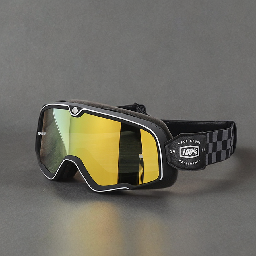 Checkered Strap Vintage Motorcycle Goggles Colored Lens