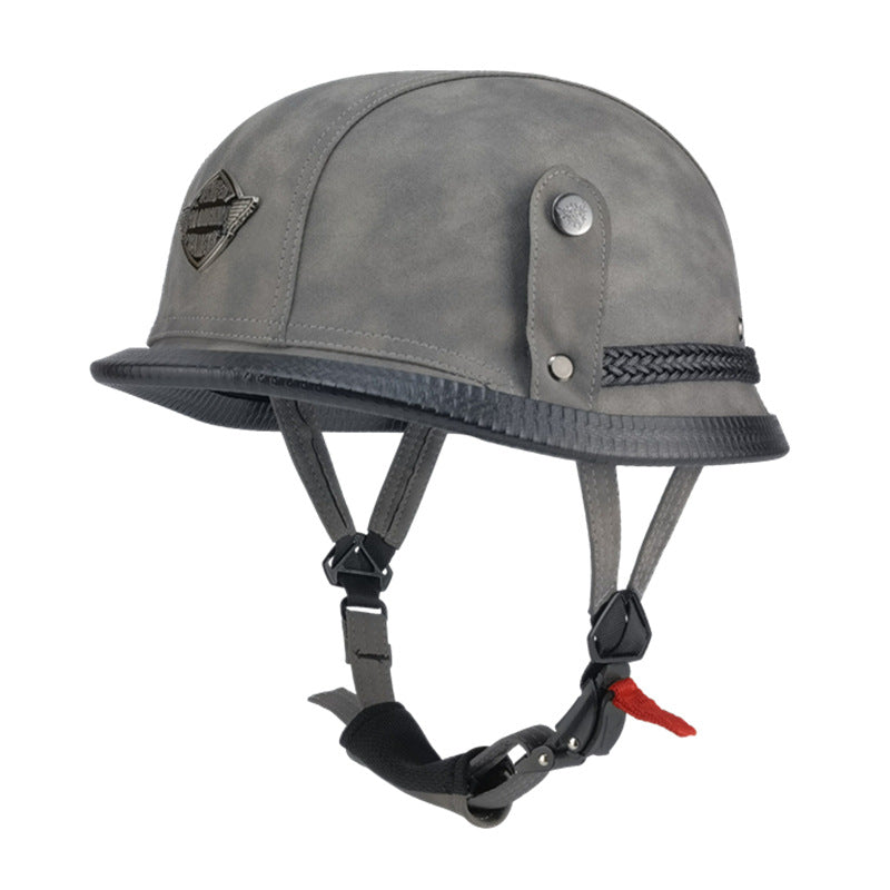 Gray Vintage Leather Motorcycle Helmet