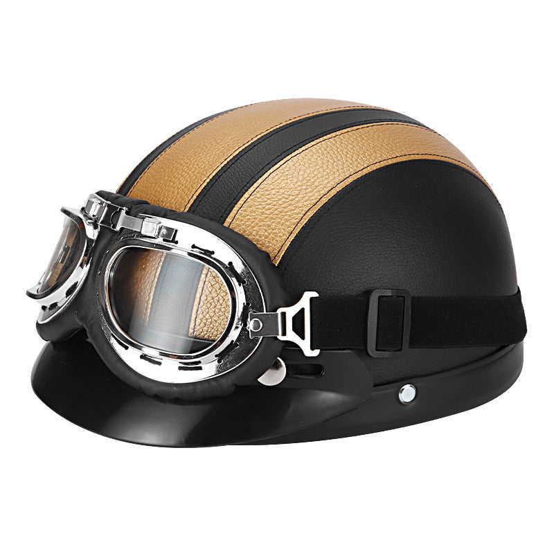 Motorcycle Vintage Aviator Half Helmet with Goggles