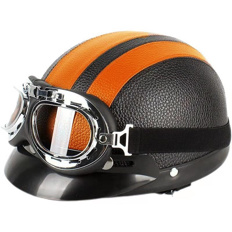 Red Vintage Aviator Half Helmet with Goggles for Motorcycle Demon Festival