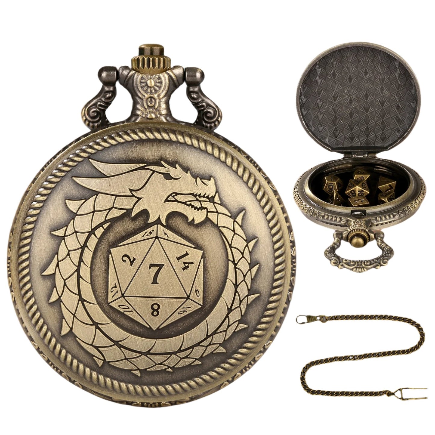 Ouroboros Dragon Dice Holder Pocket Watch Case Bronze