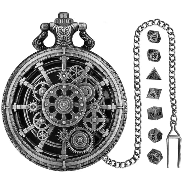 Steampunk Dice Holder Pocket Watch Case Silver Color