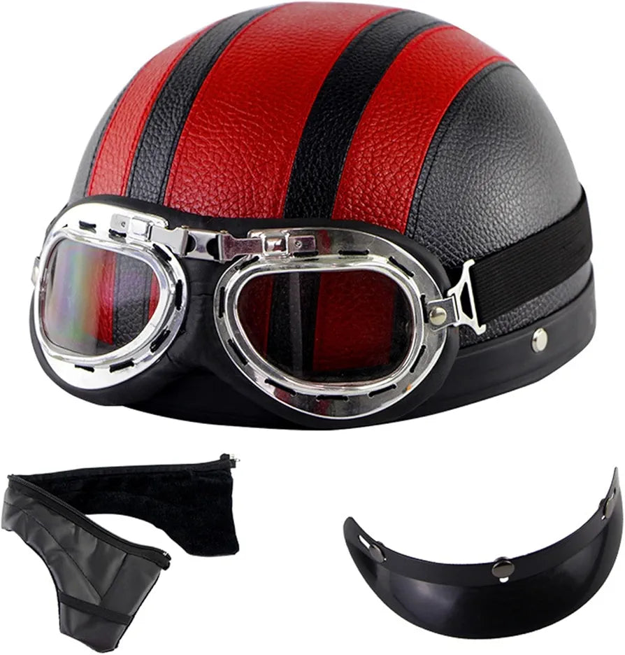 Vintage Aviator Half Helmet with Goggles for Motorcycle