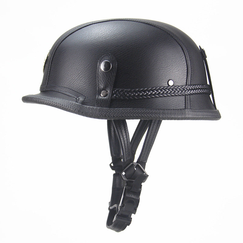 Vintage Leather Motorcycle Helmet Black