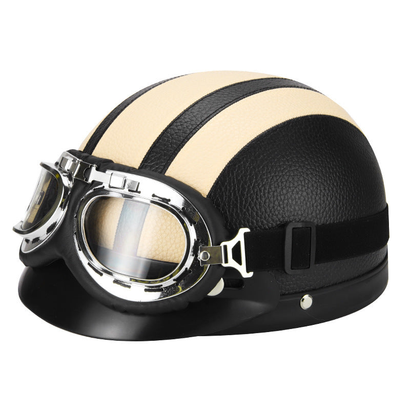 Yellow Vintage Aviator Half Helmet with Goggles for Motorcycle