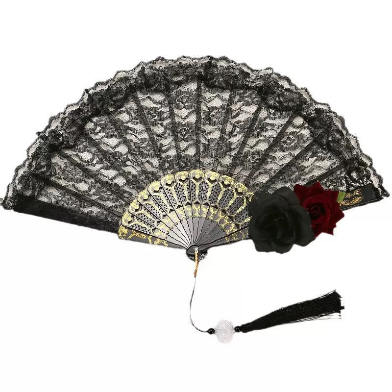 Lolita Rose Black Lace Fan