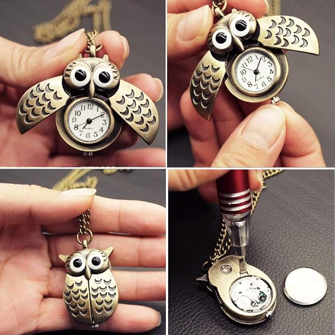 Owl Wings Pocket Watch Necklace