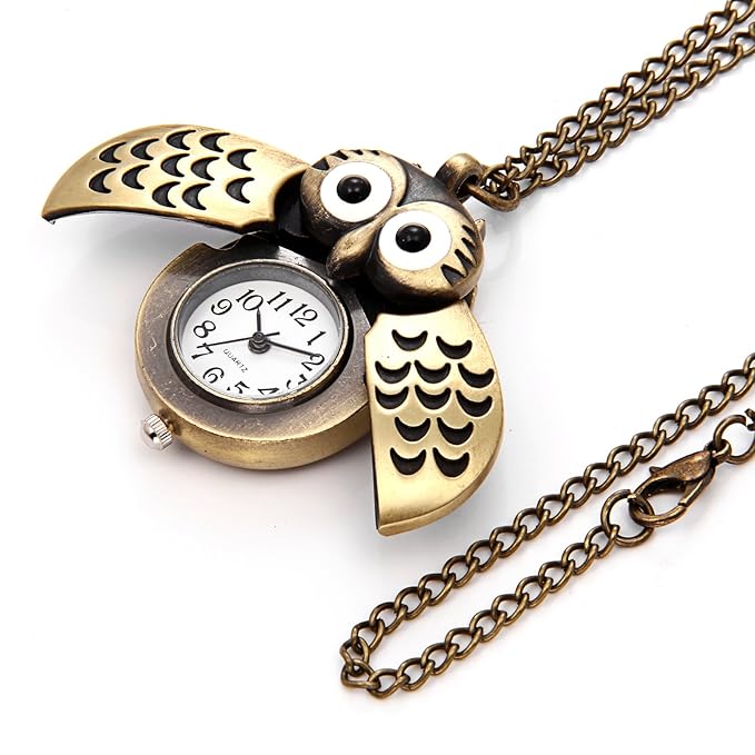 Owl Wings Pocket Watch Necklace