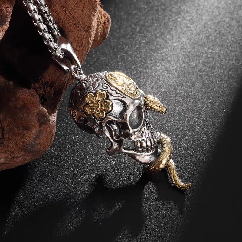 Skull & Serpent Alloy Pendant
