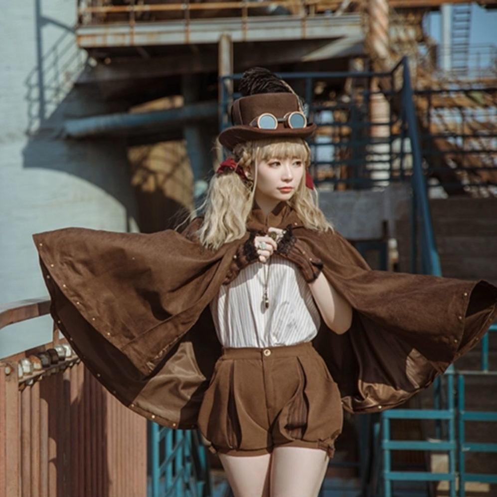 Steampunk Faux Suede Hooded Cape Coat