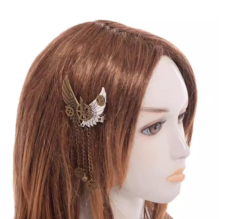 Hair accessory with wings on a mannequin head with brown hair