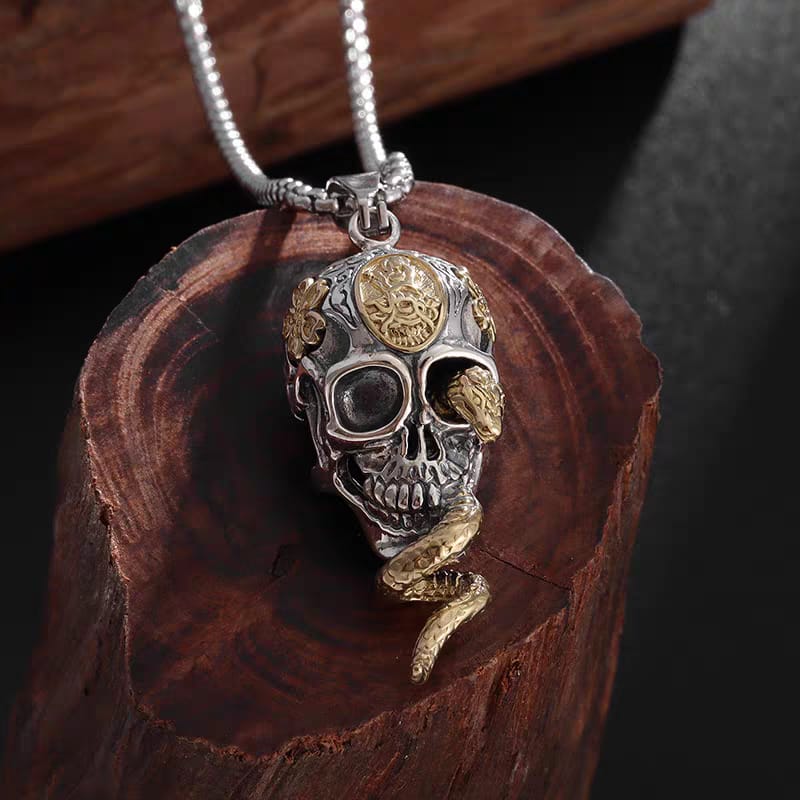 Skull & Serpent Alloy Pendant